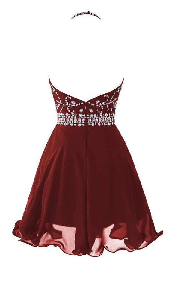 A Line Halter Neck Short Backless Burgundy Prom Dress, Backless Burgun jbydress A Line Halter Neck Short Backless Burgundy Prom Dress, Backless Burgun jbydress