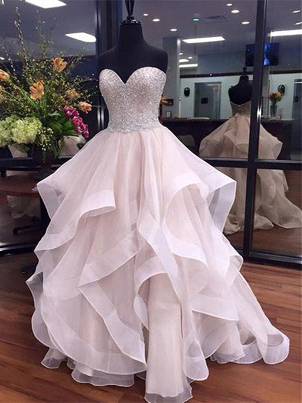 Custom Made Sweetheart Neck Floor-length Beading Organza Ivory Prom Dr jbydress Custom Made Sweetheart Neck Floor-length Beading Organza Ivory Prom Dr jbydress