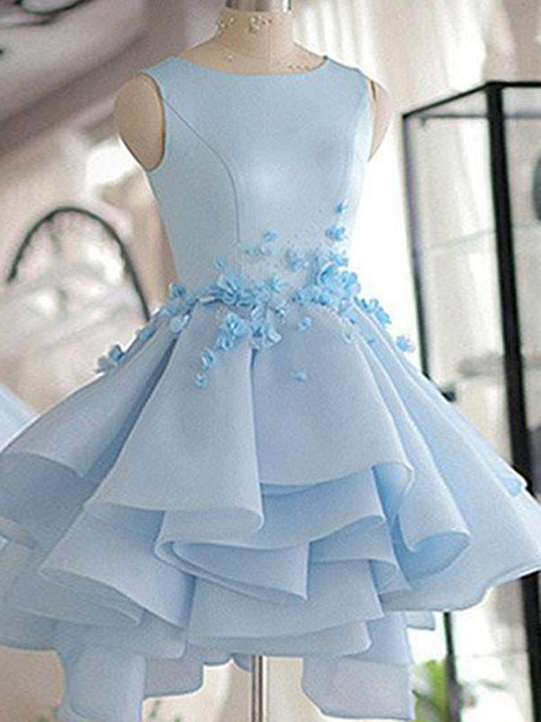 3D Flower Short Blue Prom Dresses, 3D Floral Short Blue Graduation Hom jbydress 3D Flower Short Blue Prom Dresses, 3D Floral Short Blue Graduation Hom jbydress