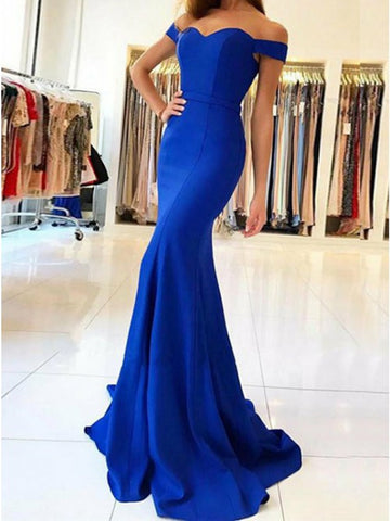 Custom Made Off Shoulder Royal Blue Mermaid Prom Dresses, Royal Blue Formal Dresses, Mermaid Evening Dresses