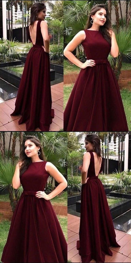 A Line Round Neck Backless Burgundy Prom Dresses, Long Burgundy Formal jbydress A Line Round Neck Backless Burgundy Prom Dresses, Long Burgundy Formal jbydress