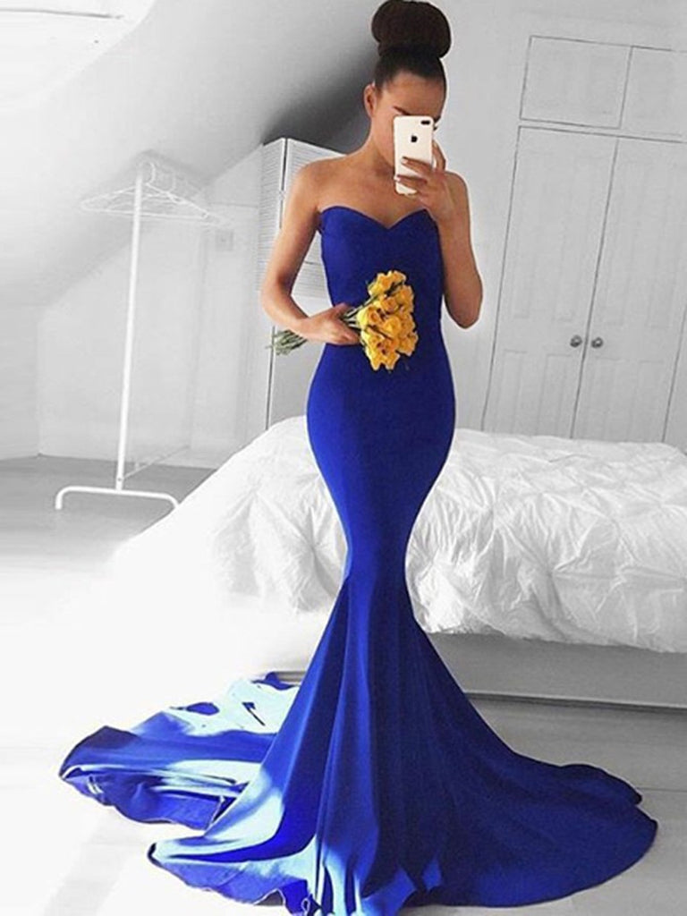 Custom Made Sweethearet Neck Mermaid Royal Blue Prom Dresses, Mermaid Blue Formal Dresses, Graduation Dresses