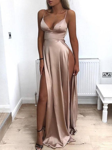 A Line Sweetheart Neck Prom Dress with Slit, Sexy Slit Evening Dresses, Formal Dresses, Party Dresses