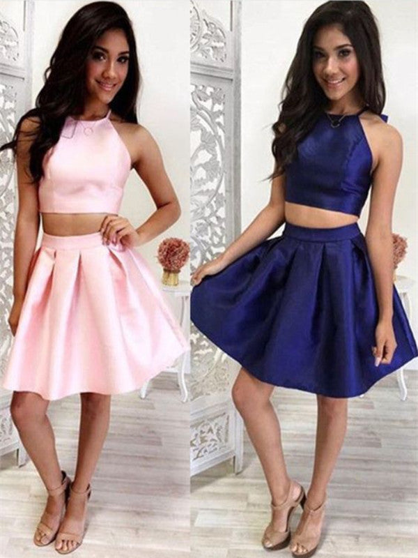 A Line 2 Pieces Short Pink/ Blue Prom Dress, 2 Pieces Homecoming Dress, Pink/ Blue Graduation Dress