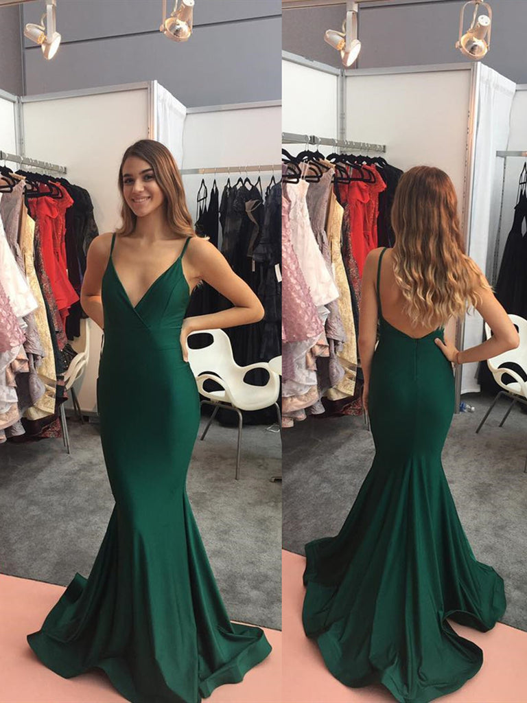 Emerald Green Mermaid Prom Dresses Spaghetti Straps, Backless Green Ev jbydress Emerald Green Mermaid Prom Dresses Spaghetti Straps, Backless Green Ev jbydress