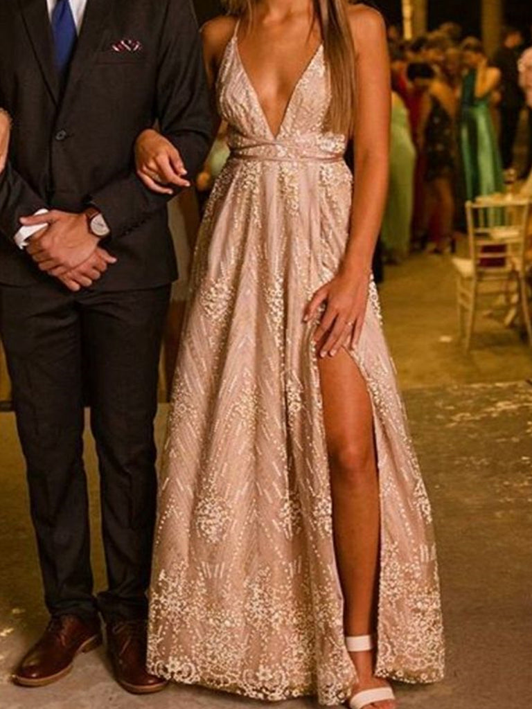 deep v lace sleeveless split thigh evening dress Sleeveless V-Neck Lace Plunging Neck Slit Evening Gown Black Medium