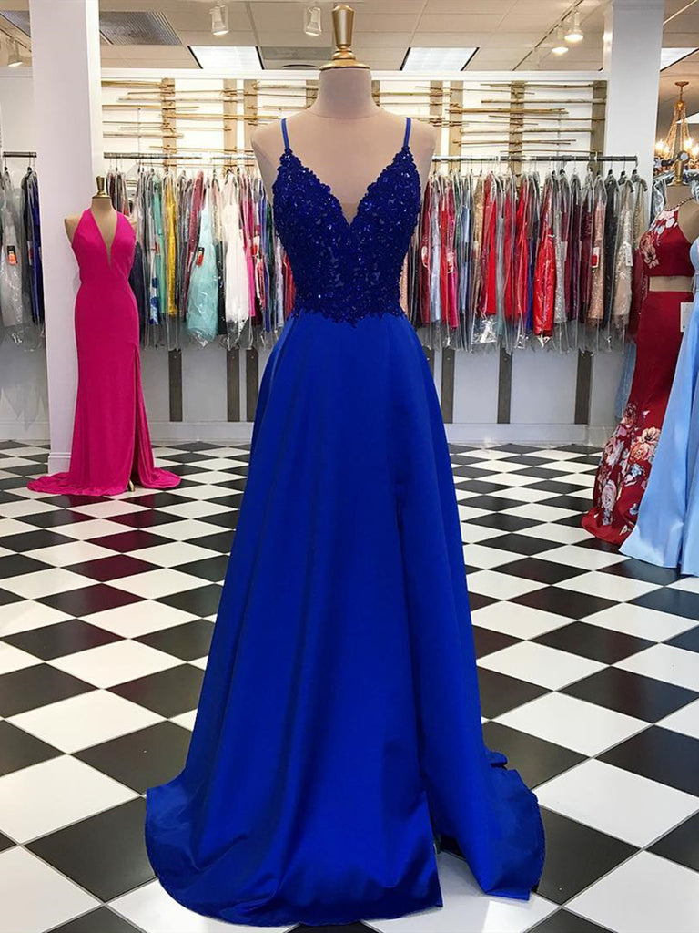 A Line V Neck Blue Lace Prom Dresses, V Neck Blue Lace Formal Graduati jbydress A Line V Neck Blue Lace Prom Dresses, V Neck Blue Lace Formal Graduati jbydress
