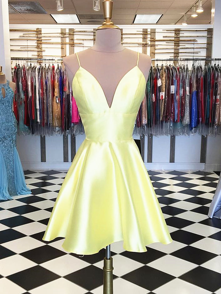 A Line V Neck Short Yellow Prom Dresses, Short Yellow Formal Graduatio jbydress A Line V Neck Short Yellow Prom Dresses, Short Yellow Formal Graduatio jbydress