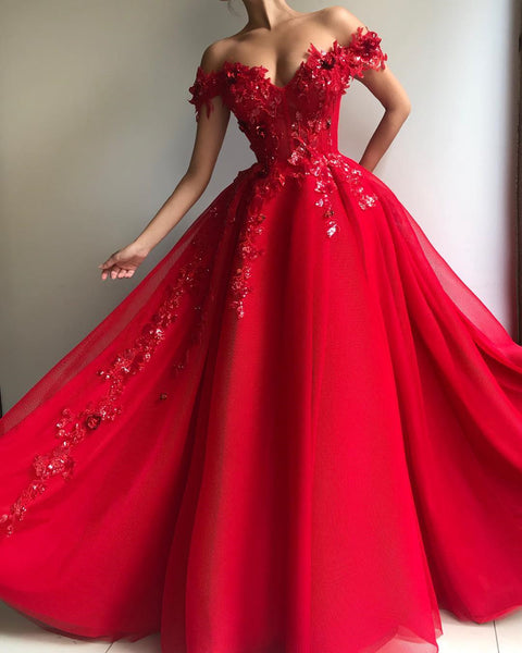 Sweetheart Neck Off Shoulder Red Lace Prom Dresses Long, Off The Shoulder Red Long Lace Formal Graduation Evening Dresses
