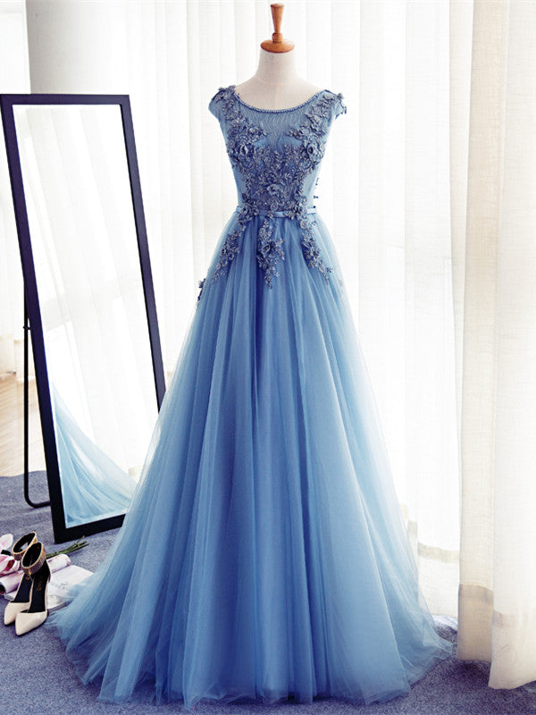 Custom Made Round Neck Sleeveless Lace Prom Dress, Blue Lace Formal Dr jbydress Custom Made Round Neck Sleeveless Lace Prom Dress, Blue Lace Formal Dr jbydress