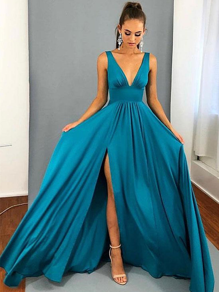 A Line V Neck Blue Prom Dresses, Blue V Neck Graduation Dresses, Forma jbydress A Line V Neck Blue Prom Dresses, Blue V Neck Graduation Dresses, Forma jbydress