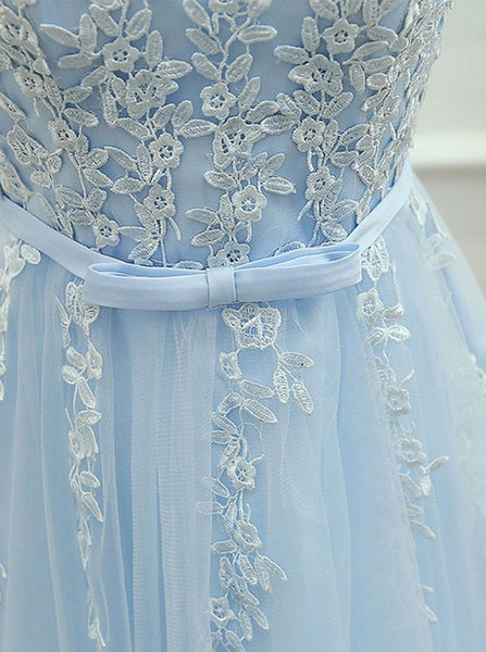 A Line Round Neck Short Blue Lace Prom Dresses, Short Lace Formal Dresses, Blue Lace Graduation Dresses, Homecoming Dresses