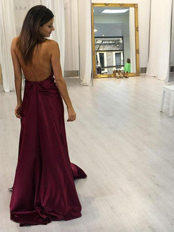 A Line Halter Neck Maroon/Burgundy Long Prom Dress with Slit, Maroon/B jbydress A Line Halter Neck Maroon/Burgundy Long Prom Dress with Slit, Maroon/B jbydress