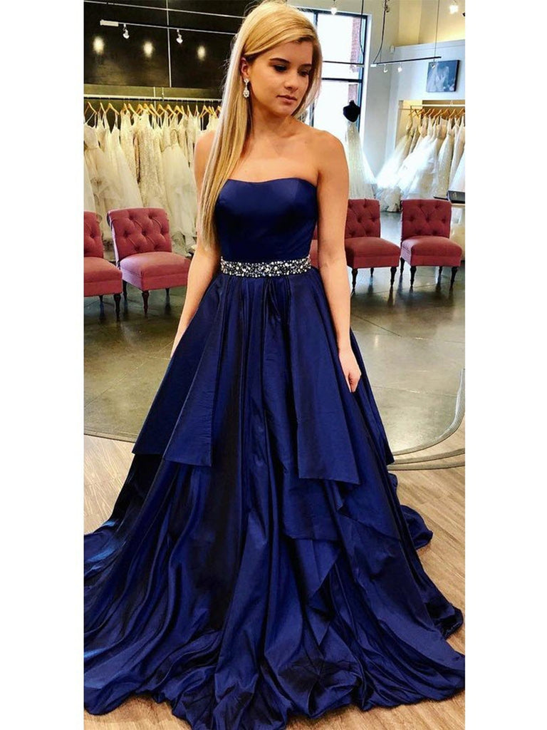 A Line Strapless Blue Prom Dresses, Blue Prom Gown, A Line Blue Formal jbydress A Line Strapless Blue Prom Dresses, Blue Prom Gown, A Line Blue Formal jbydress