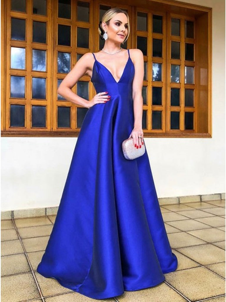 A Line V Neck Royal Blue Prom Dresses, Blue V Neck Formal Graduation E jbydress A Line V Neck Royal Blue Prom Dresses, Blue V Neck Formal Graduation E jbydress