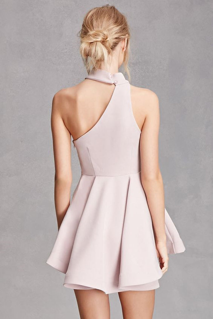 A Line Short Black/Champagne Prom Dress with Halter Neck, Short Black