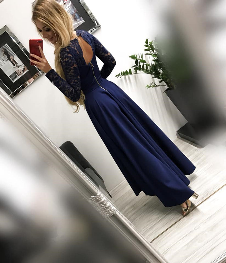 Custom Made Long Sleeves Burgundy/Navy Blue/Black Lace Prom Dresses, L jbydress Custom Made Long Sleeves Burgundy/Navy Blue/Black Lace Prom Dresses, L jbydress