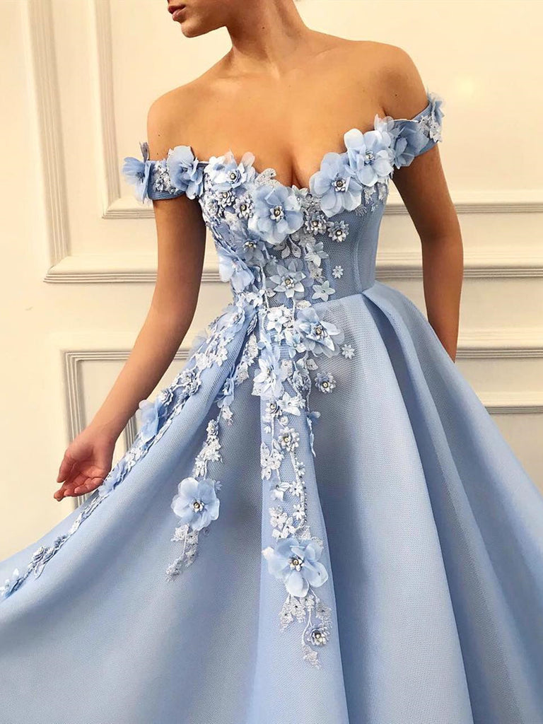 Off Shoulder Blue Lace Prom Dresses Long, Blue Floral Off the Shoulder jbydress Off Shoulder Blue Lace Prom Dresses Long, Blue Floral Off the Shoulder jbydress