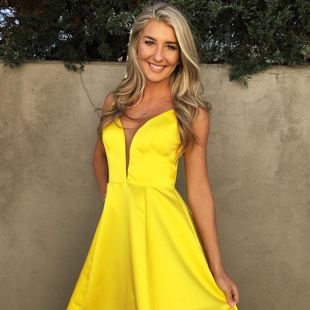 Simple V Neck Floor Length Yellow Prom Dresses, Yellow V Neck Formal G – jbydress Simple V Neck Floor Length Yellow Prom Dresses, Yellow V Neck Formal G – jbydress