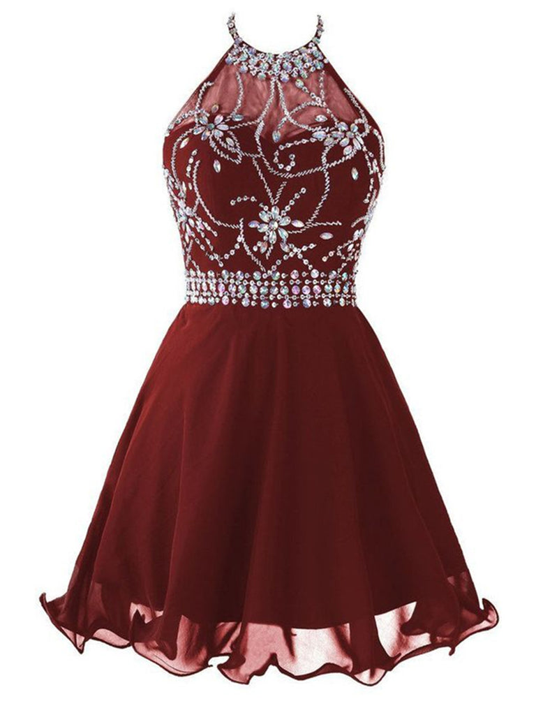 A Line Halter Neck Short Backless Burgundy Prom Dress, Backless Burgun jbydress A Line Halter Neck Short Backless Burgundy Prom Dress, Backless Burgun jbydress