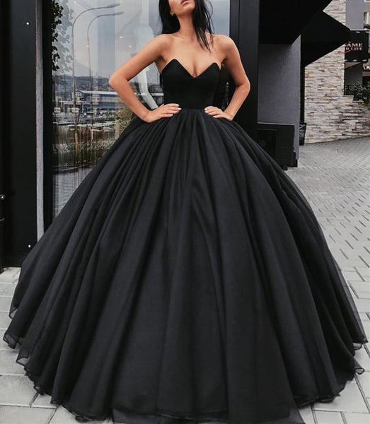 Black Sweetheart Neck Floor-length Sleeveless Prom Gown, Black Formal Dress