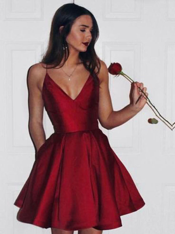 Sexy A Line V Neck Short Burgundy Prom Dress with Spaghetti Straps, Sh jbydress Sexy A Line V Neck Short Burgundy Prom Dress with Spaghetti Straps, Sh jbydress