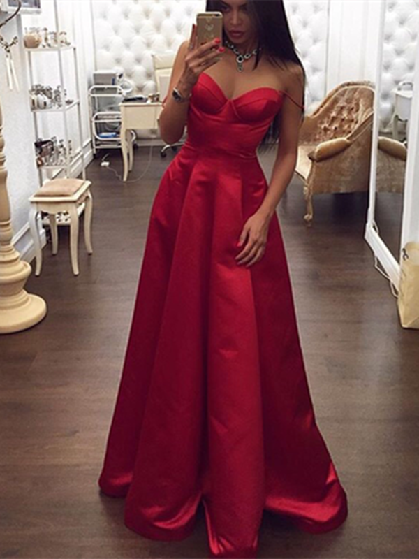 Custom Made Sweetheart Neck Red Long Prom Dresses, Red Long Formal Dresses