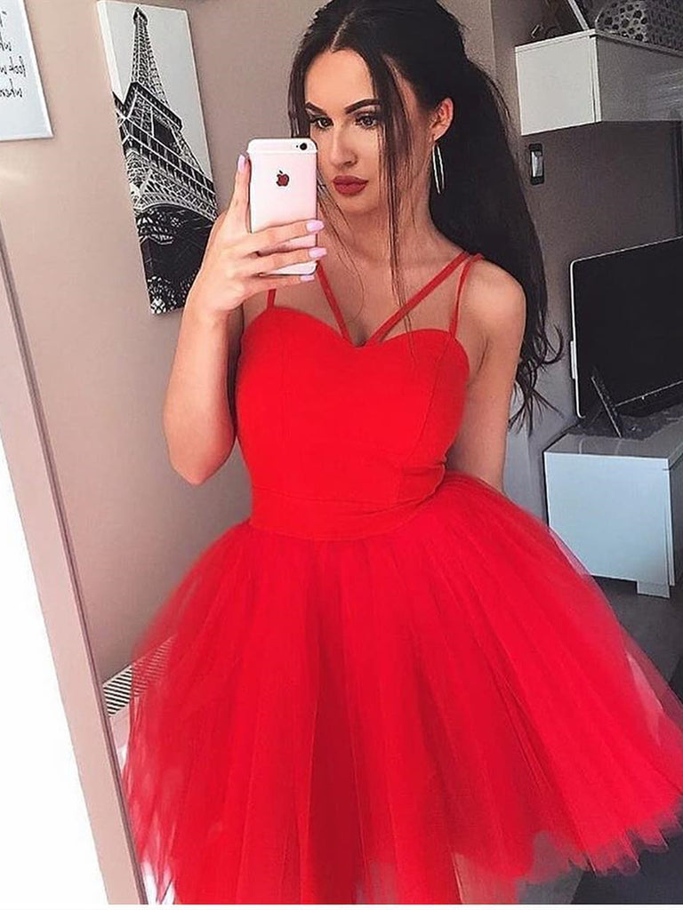 Custom Made Sweetheart Neck Short Red Prom Dresses, Short Red Graduation Homecoming Dresses