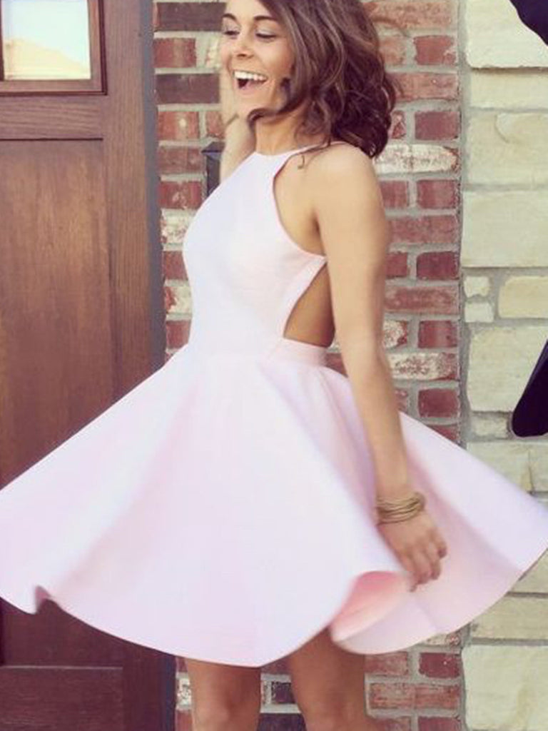 Custom Made A Line Pink Backless Short Prom Dresses, Pink Backless Hom jbydress Custom Made A Line Pink Backless Short Prom Dresses, Pink Backless Hom jbydress