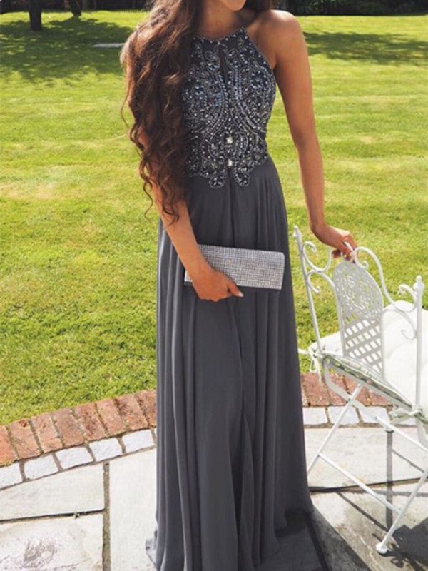 Custom Made A Line Grey/Gray Backless Chiffon Prom Dresses, Backless B jbydress Custom Made A Line Grey/Gray Backless Chiffon Prom Dresses, Backless B jbydress