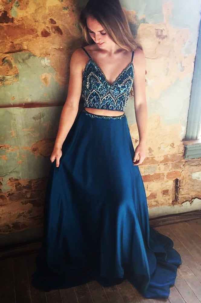 2 Pieces Navy Blue Prom Dress, Dark Blue 2 Pieces Formal Dress, Evenin jbydress 2 Pieces Navy Blue Prom Dress, Dark Blue 2 Pieces Formal Dress, Evenin jbydress