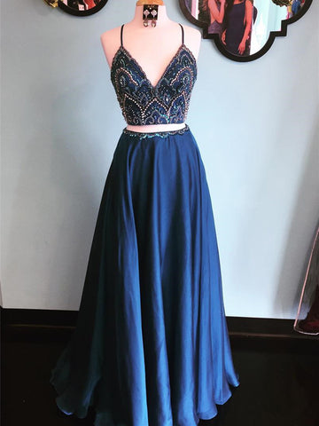 2 Pieces Navy Blue Prom Dress, Dark Blue 2 Pieces Formal Dress, Evening Dress