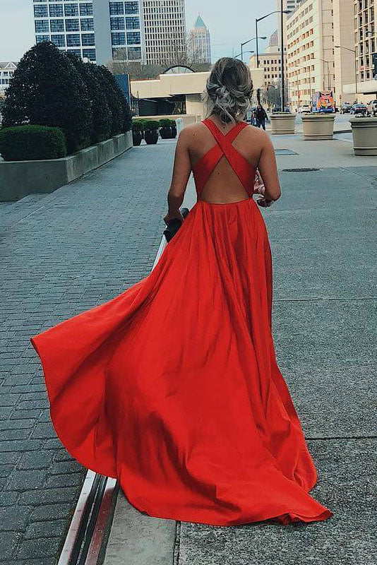 Custom Made Red A Line V Neck Open Back Prom Dresses, Red V Neck Forma jbydress Custom Made Red A Line V Neck Open Back Prom Dresses, Red V Neck Forma jbydress