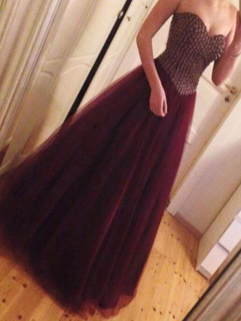 Custom Made Sweetheart Neck Strapless Floor Length Maroon Prom Dress, jbydress Custom Made Sweetheart Neck Strapless Floor Length Maroon Prom Dress, jbydress