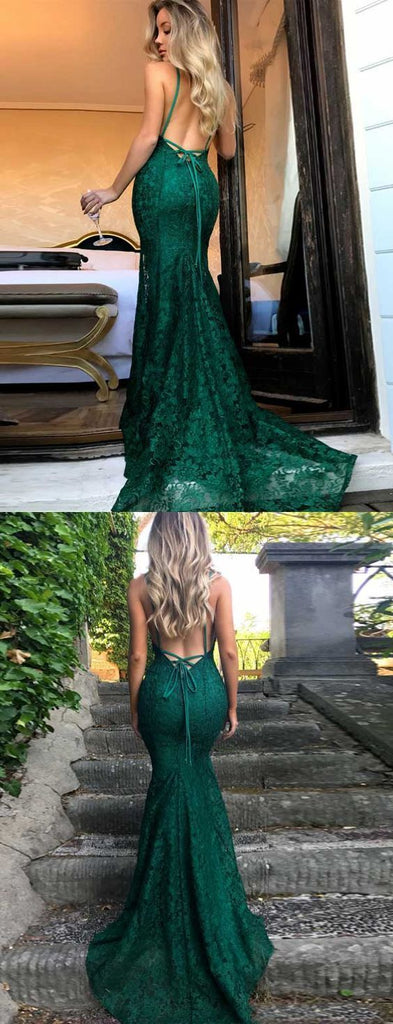 Sexy Spaghetti Straps Trumpet/Mermaid Backless Dark Green Lace Prom Dr jbydress Sexy Spaghetti Straps Trumpet/Mermaid Backless Dark Green Lace Prom Dr jbydress