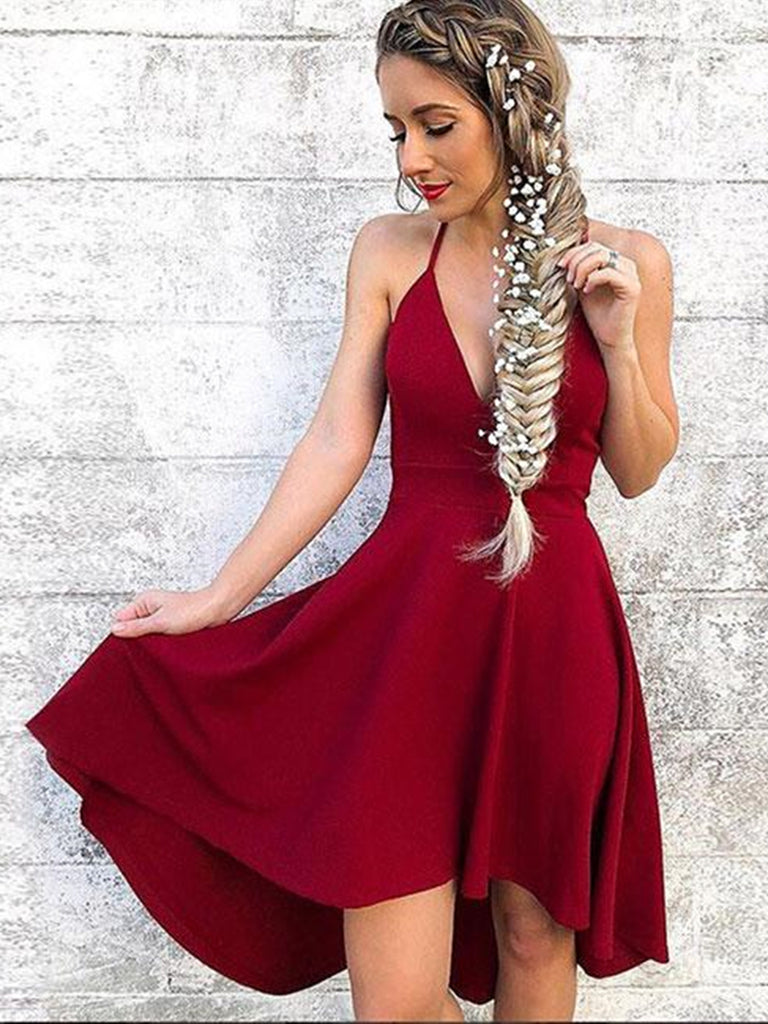 Custom Made A Line V Neck Burgundy High Low Prom Dresses, Burgundy Hig jbydress Custom Made A Line V Neck Burgundy High Low Prom Dresses, Burgundy Hig jbydress