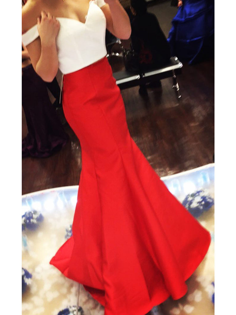 Custom Made White and Red Off Shoulder Mermaid Prom Dresses, Mermaid F jbydress Custom Made White and Red Off Shoulder Mermaid Prom Dresses, Mermaid F jbydress