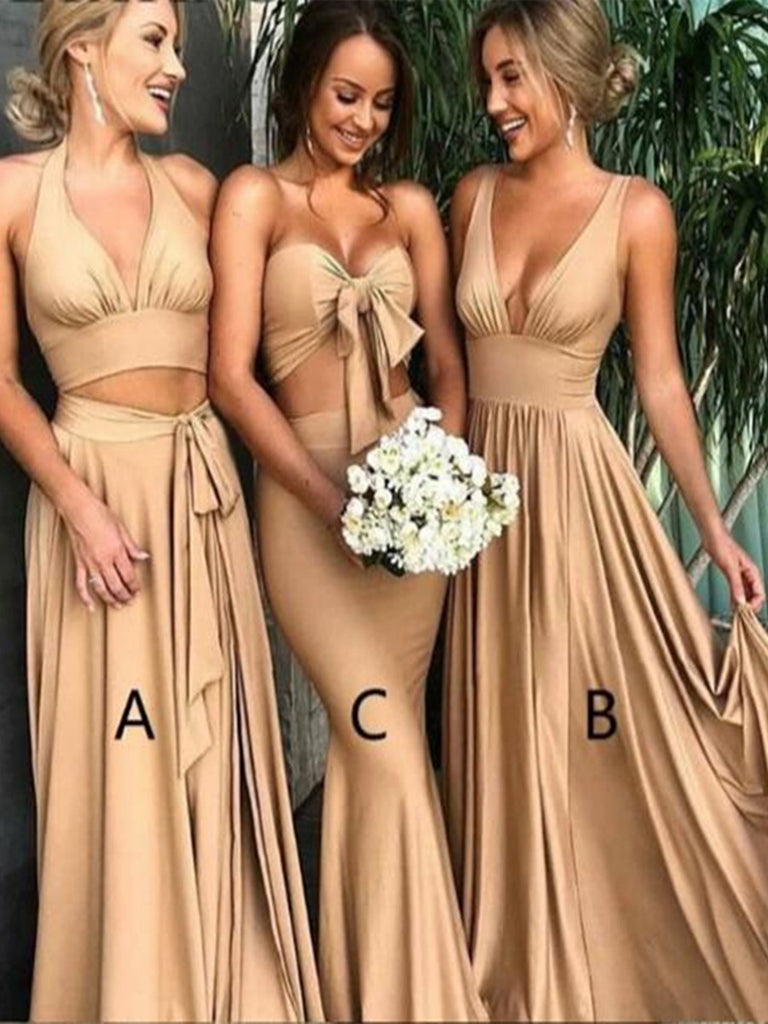 Custom Made Champagne V Neck/ 2 Pieces/ Mermaid Bridesmaid Dresses, Ch jbydress Custom Made Champagne V Neck/ 2 Pieces/ Mermaid Bridesmaid Dresses, Ch jbydress