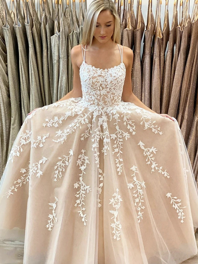 A Line Champagne Long Lace Prom Dresses, Champagne Lace Formal Evening jbydress A Line Champagne Long Lace Prom Dresses, Champagne Lace Formal Evening jbydress