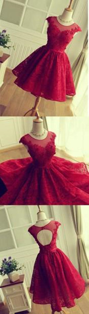 A Line Round Neck Short Burgundy Lace Prom Dresses, Short Lace Formal jbydress A Line Round Neck Short Burgundy Lace Prom Dresses, Short Lace Formal jbydress