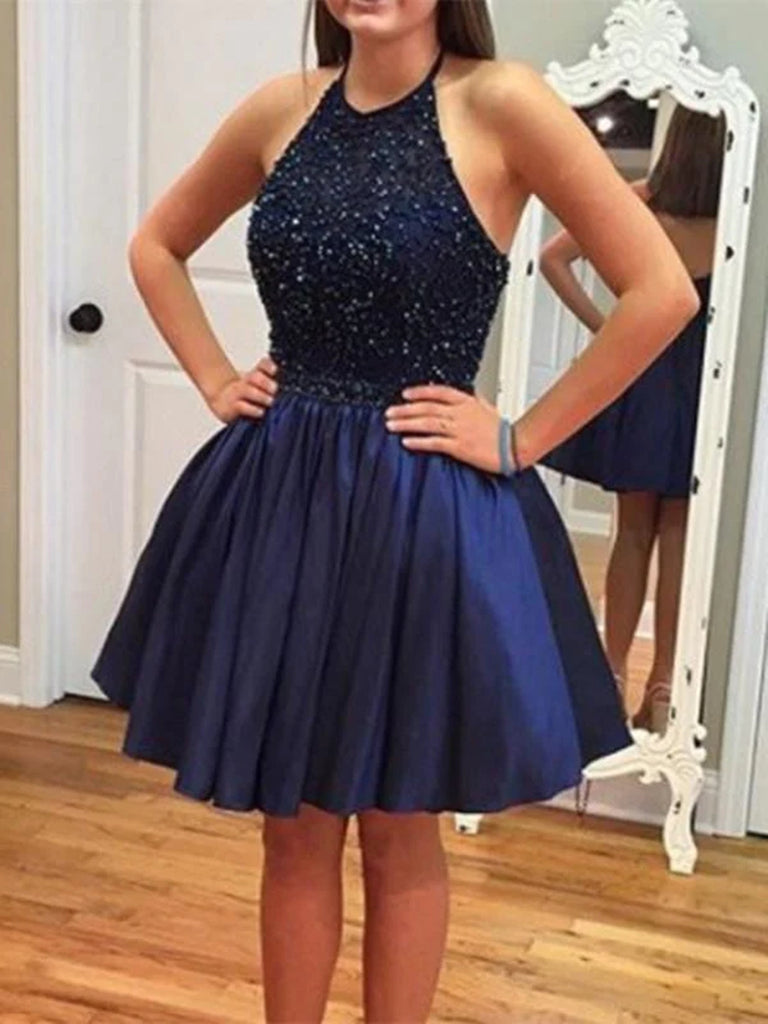 A Line Round Neck Short Navy Blue Prom Dress, Short Navy Blue Graduati jbydress A Line Round Neck Short Navy Blue Prom Dress, Short Navy Blue Graduati jbydress