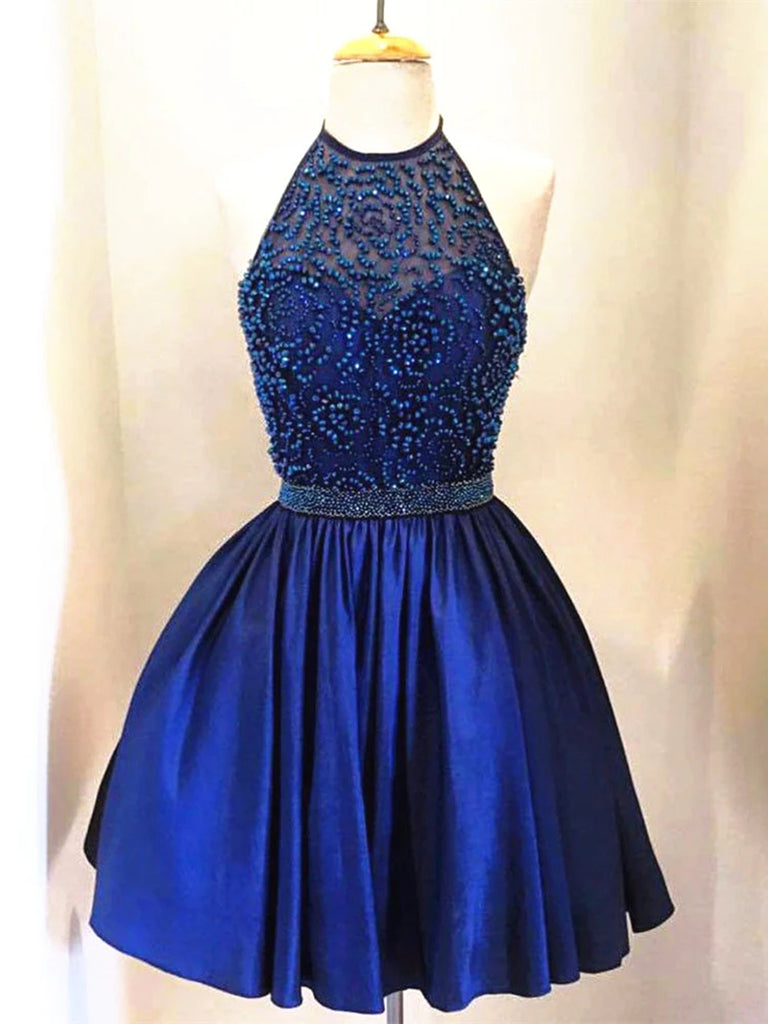 A Line Round Neck Short Navy Blue Prom Dress, Short Navy Blue Graduati jbydress A Line Round Neck Short Navy Blue Prom Dress, Short Navy Blue Graduati jbydress