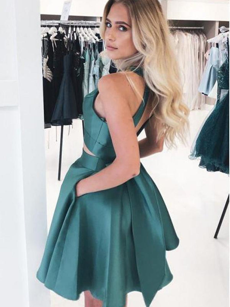A Line Short Green Halter Neck Prom Dresses, Short Green Halter Neck G jbydress A Line Short Green Halter Neck Prom Dresses, Short Green Halter Neck G jbydress