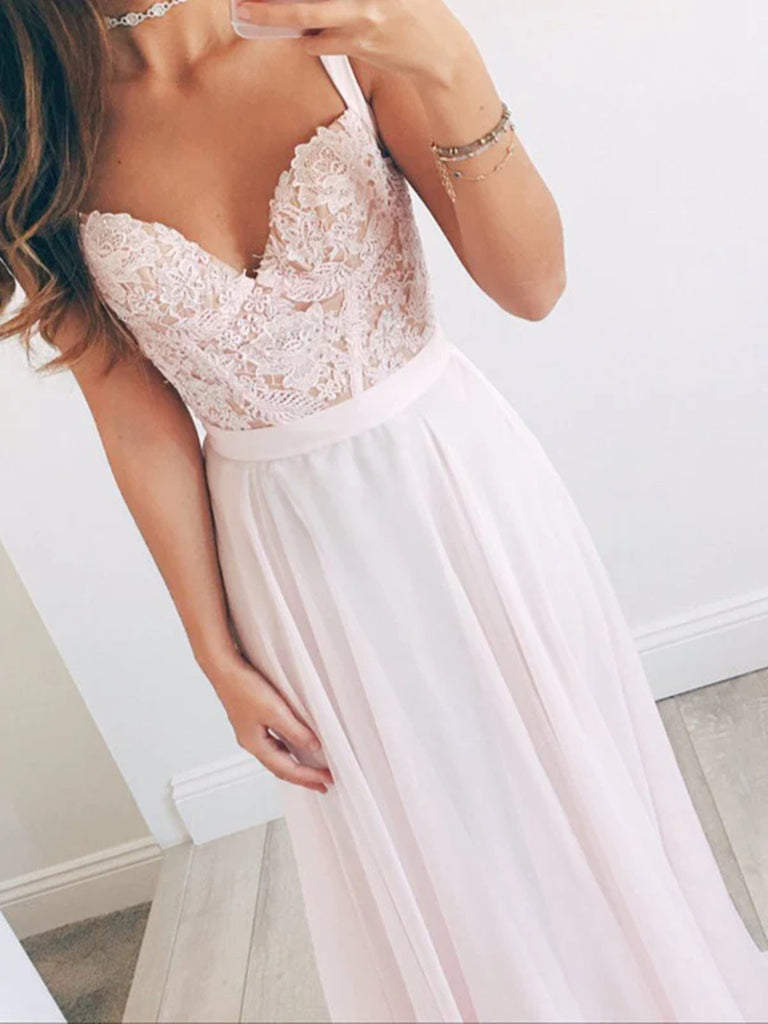 A Line Sweetheart Neck Light Pink Long Lace Prom Dress, Light Pink Lac jbydress A Line Sweetheart Neck Light Pink Long Lace Prom Dress, Light Pink Lac jbydress