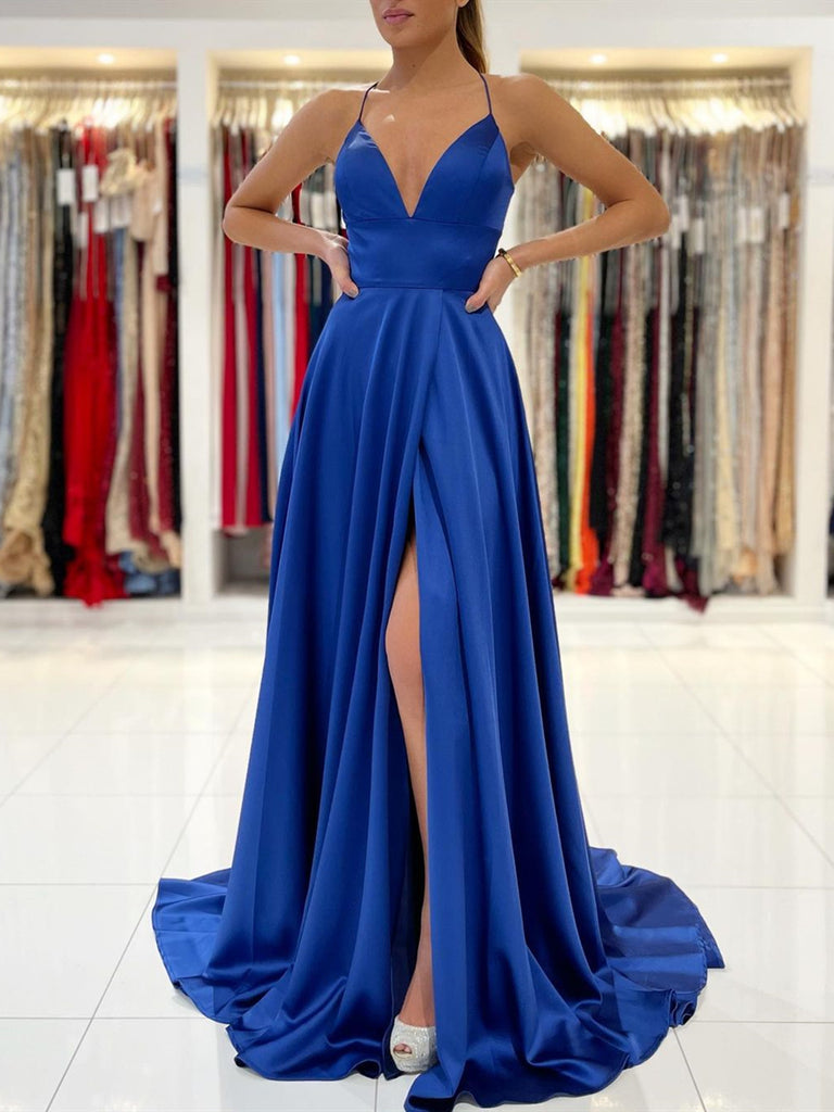 A Line V Neck Backless Royal Blue Long Prom Dresses, Open Back Royal B jbydress A Line V Neck Backless Royal Blue Long Prom Dresses, Open Back Royal B jbydress