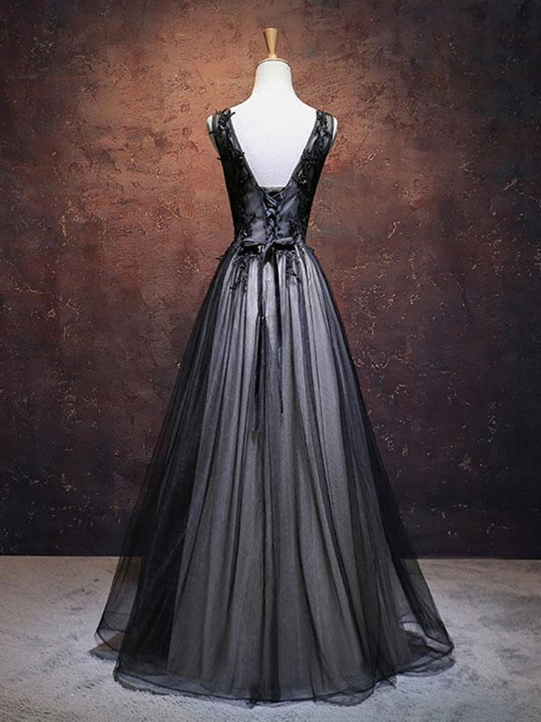 A Line V Neck Black Lace Prom Dresses, Black V Neck Lace Formal Evenin jbydress A Line V Neck Black Lace Prom Dresses, Black V Neck Lace Formal Evenin jbydress
