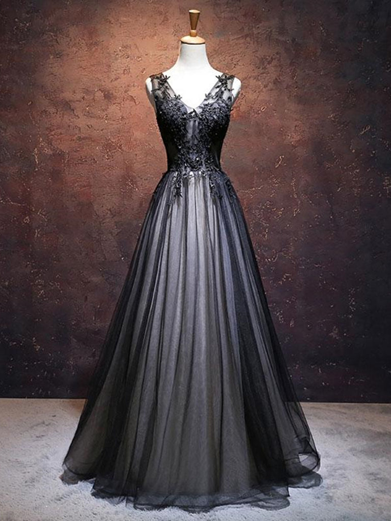 A Line V Neck Black Lace Prom Dresses, Black V Neck Lace Formal Evenin jbydress A Line V Neck Black Lace Prom Dresses, Black V Neck Lace Formal Evenin jbydress