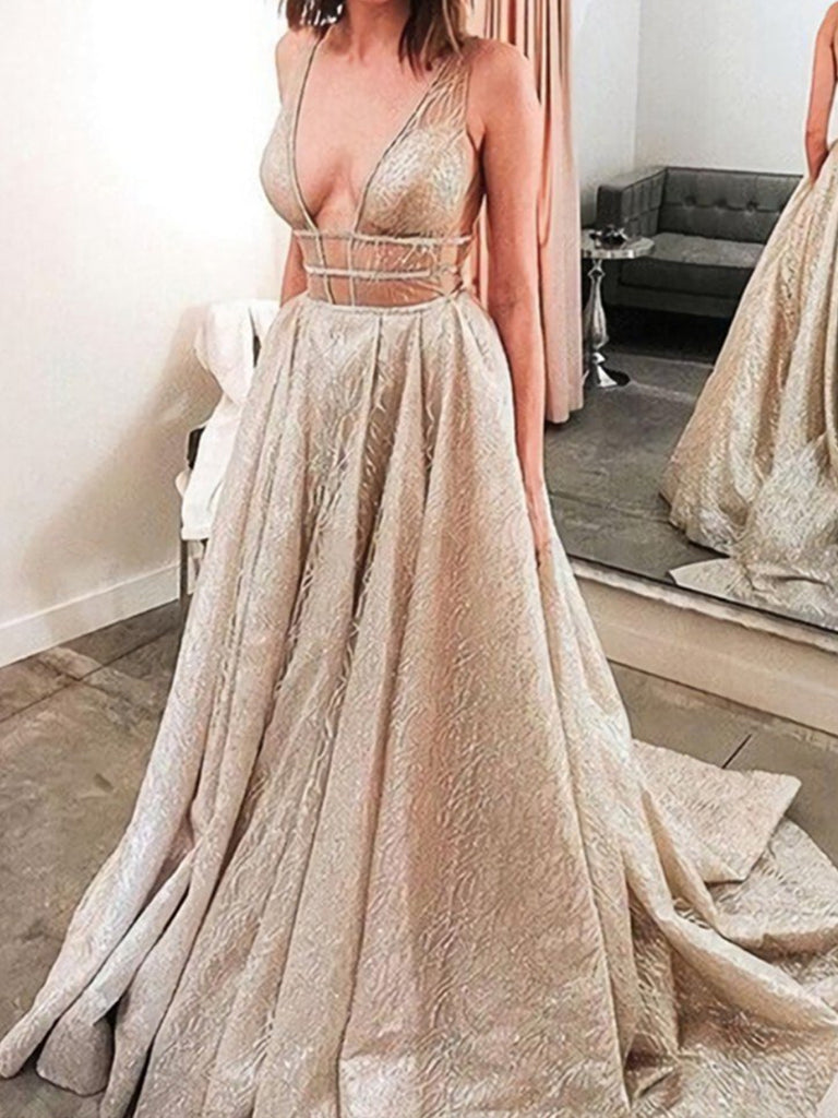 A Line V Neck Champagne Prom Dresses, Champagne Long Formal Evening Dr jbydress A Line V Neck Champagne Prom Dresses, Champagne Long Formal Evening Dr jbydress