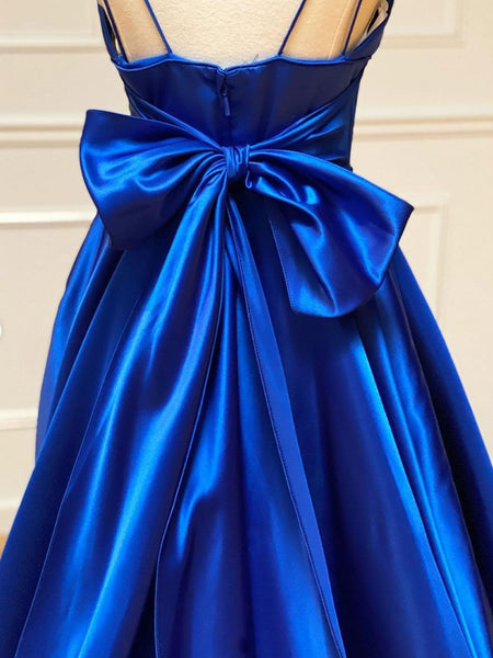 A Line V Neck Royal Blue Prom Dresses with bowknot, V Neck Royal Blue Formal Evening Dresses