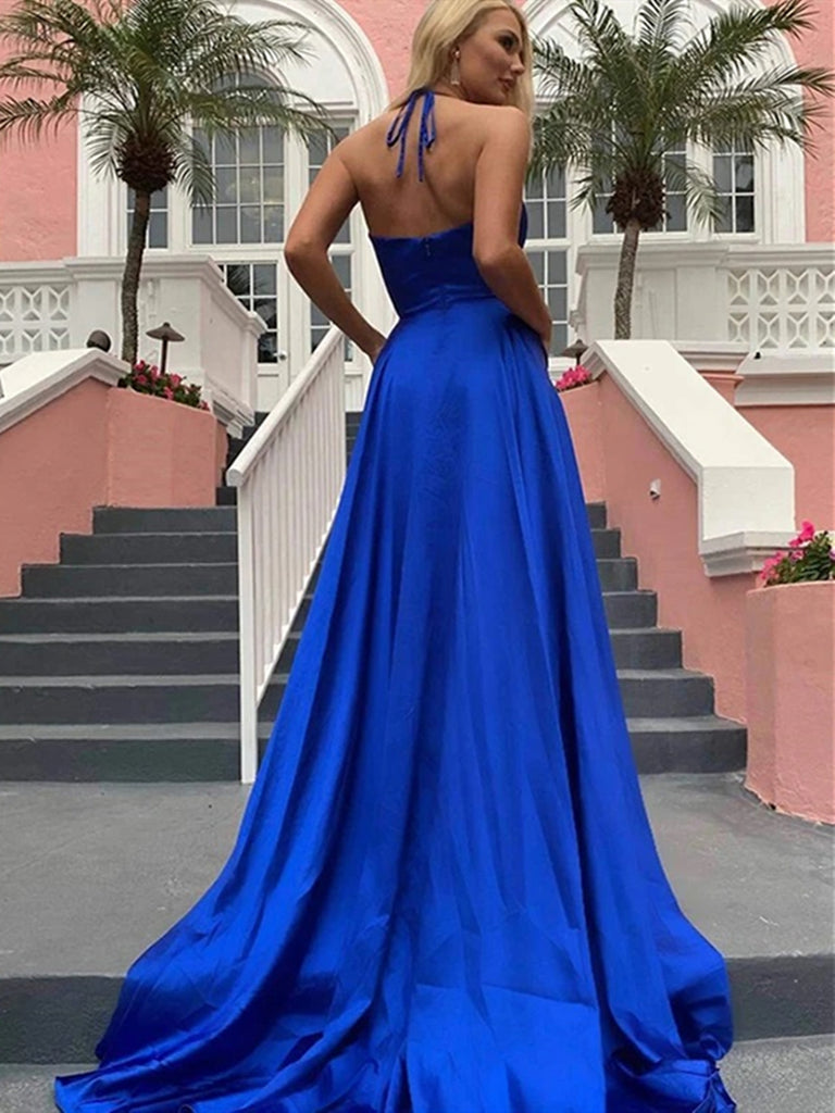 A Line V Neck Royal Blue Purple Long Prom Dress with Leg Slit, V Neck jbydress A Line V Neck Royal Blue Purple Long Prom Dress with Leg Slit, V Neck jbydress